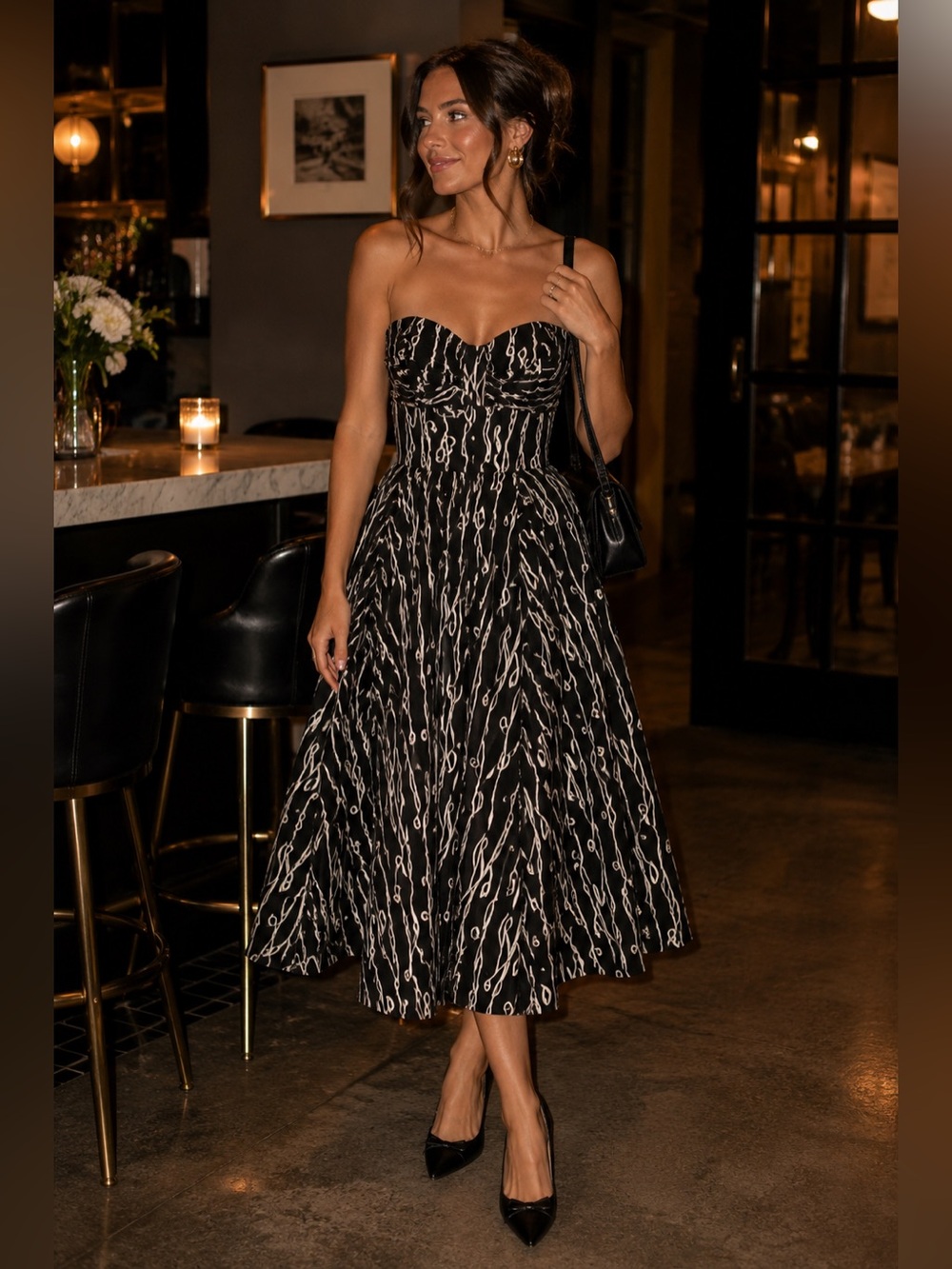Anthropologie Girls From Savoy Cerys Strapless Midi Dress Size 4 Black Ivory